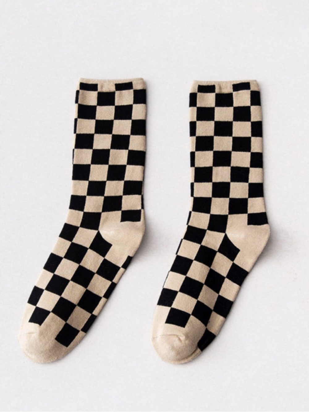 1260. Tan & Brown checkered print cotton knit sock
